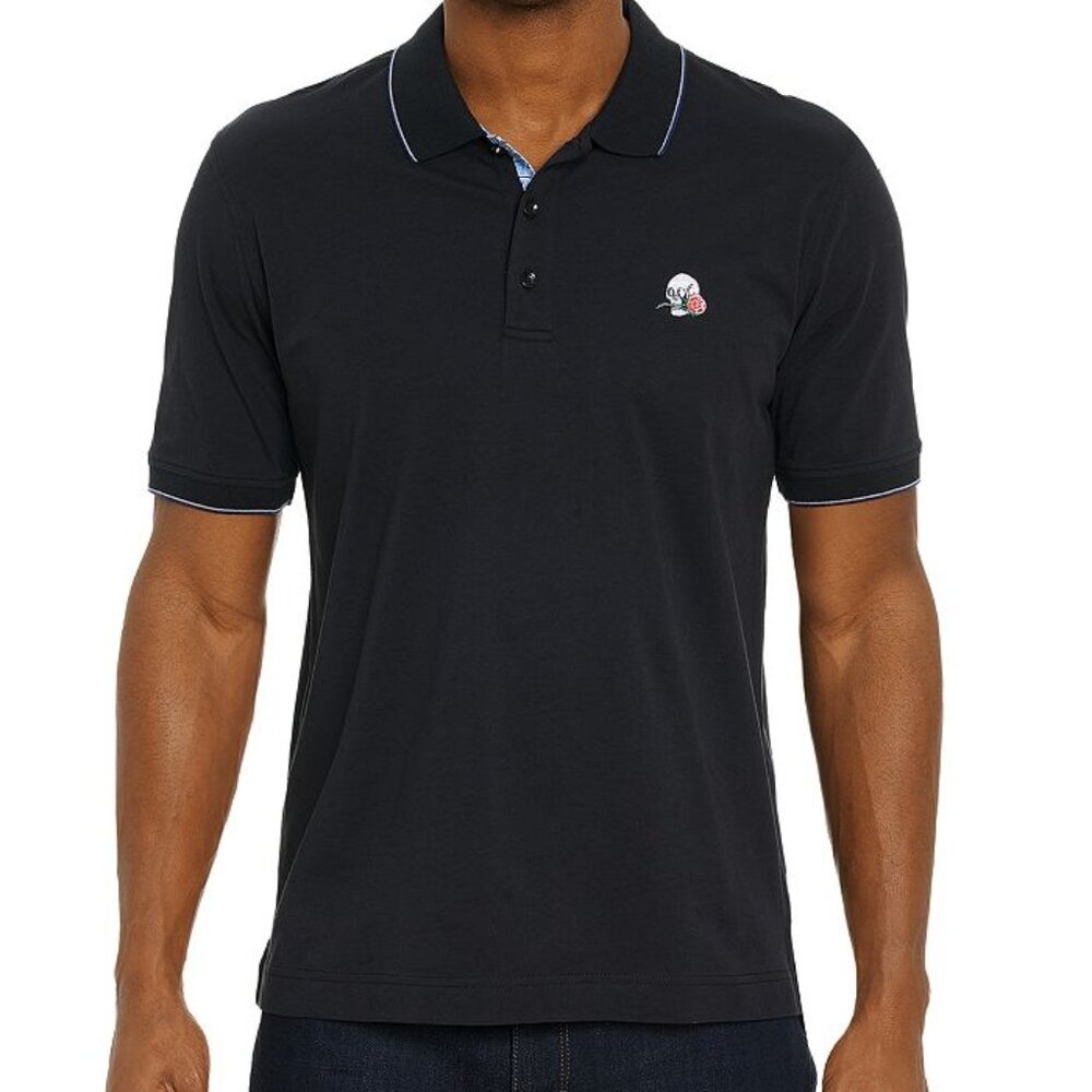 NWT Robert Graham Men's Archie Polo Shirt Skull Logo Black L Large